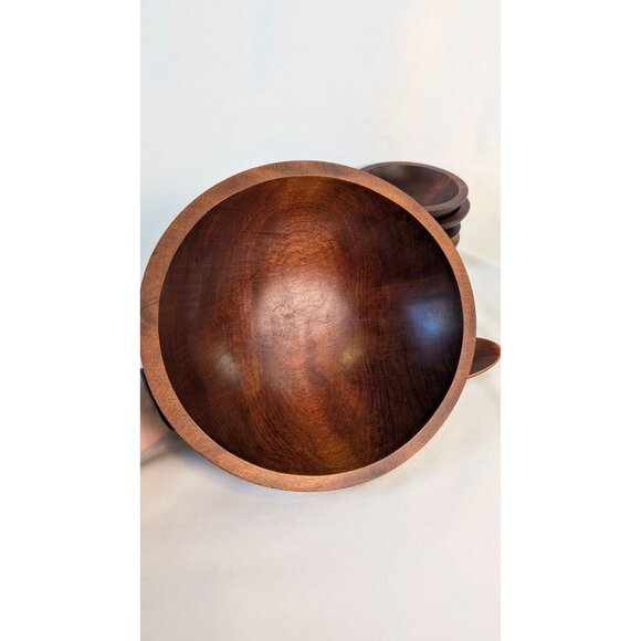 Vintage MCM Baribocraft salad bowl set handcrafted Canadian maple bowls utensils - Picture 3 of 13